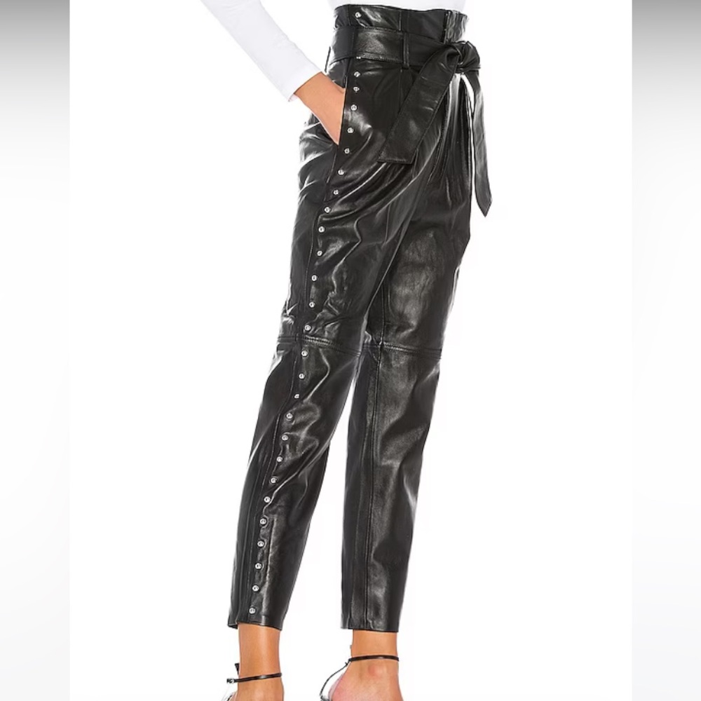 Camila Coelho Black Faux Leather Paperbag Waist Pants